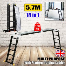 Adjustable Multi-Purpose 5.7M Platform Folding Ladder Aluminium Heavy Duty UK