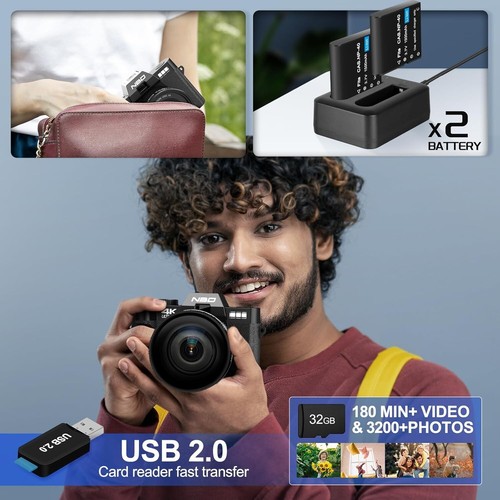Digital Camera 4K 48MP 16X WiFi & App Control W/Wide-Angle & Macro Lens Vlogging - Picture 6 of 9