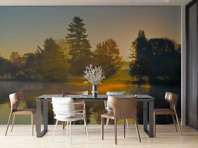 3D Sunset Forest Lake Nature Scenery Wall Murals Wallpaper Murals Wall Sticker