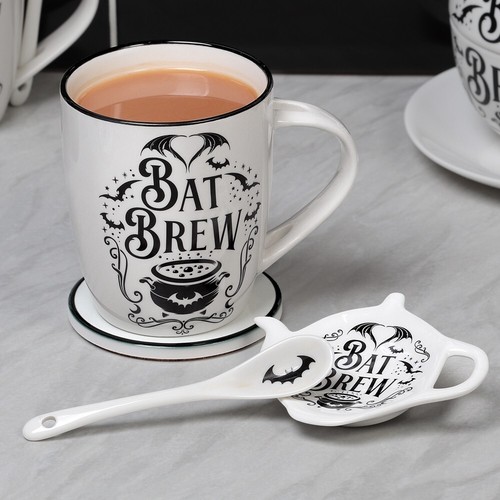 Alchemy Gothic Bat Brew Spoon Rest White Black Ceramic Home Decor Kitchen Witch - 第 3/3 張圖片