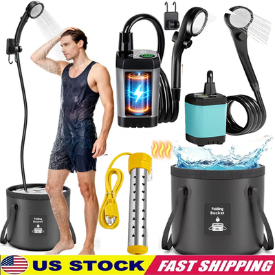 #ad Portable Camping Shower with Water Heater Electric 6000mAh Camp Pump For Hiking $30.98