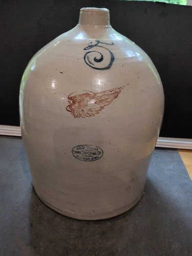Antique Red Wing 5 Gallon Union Stoneware Beehive Jug Crock, 4 inch Wing.