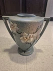 Vintage 1940s Roseville Magnolia Blue  9" Glazed Double Handled Vase 94-9