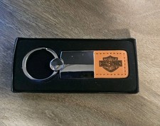 Harley Davidson Orange Leather Keychain Keyring Biker Fob NIB