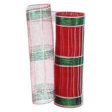 Decorative Mesh Ribbon, 10" x 10 Yard Mesh Ribbon Roll, Red/Green/White