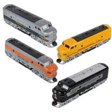 Pull Back Die-Cast Vehicles - SET OF 4 CLASSIC LOCOMOTIVE TRAINS (6.5 inch)