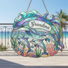 Personalized Dolphin Family Acrylic Suncatcher Coastal Custom Name Gift