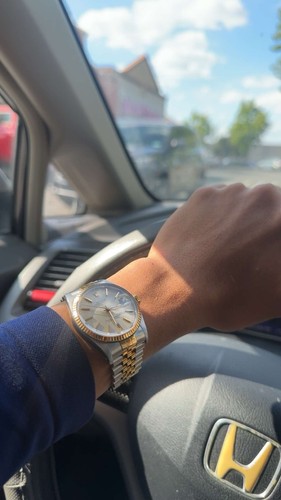 Rolex Datejust 16013 Two Tone 18K Gold Champagne Tapestry Dial 36MM Men's Watch