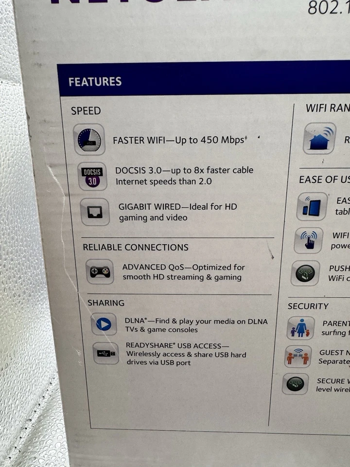 Netgear N450 WiFi Cable Modem Router CG3000DV2 DOCSIS 3.0 Xfinity Spectrum COX - Image 4 of 4