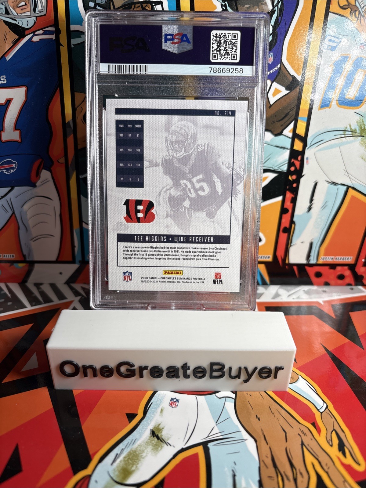 2020 Panini Chronicles Foot- Luminance Teal Tee Higgins #214 RC PSA 10 POP 6 view 2