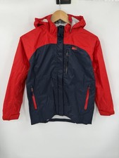 REI Rain Jacket Boy s Medium 10-12 Hooded Outdoor Weather Gear Blue Red
