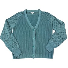 Sundance Catalog My Darling Cardigan in Sea-Glass Teal Crochet Size M Boho
