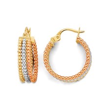NEW 14K TRI COLOR GOLD 3 LINE HOOP EARRINGS