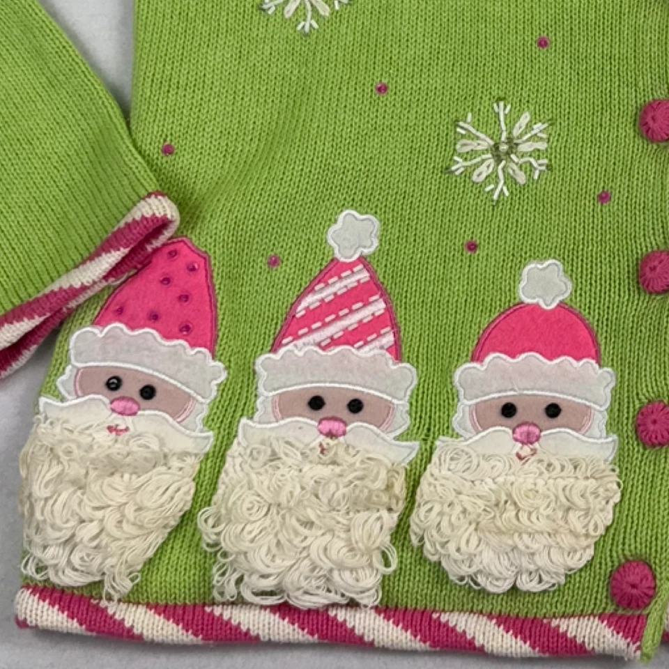 Suéter de Navidad Vintage HEIRLOOM COLLECTIBLES para Mujer S Rosa Papá Noel Bordado Foto 4 de 4