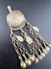 Vintage Tribal White Metal Pendant - Afghan Turkmen Kuchi Jewelry with Charms