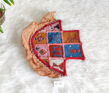 Antique Handwoven Multi Color Cloth Beads Work Hand Fan Decor Props HF29