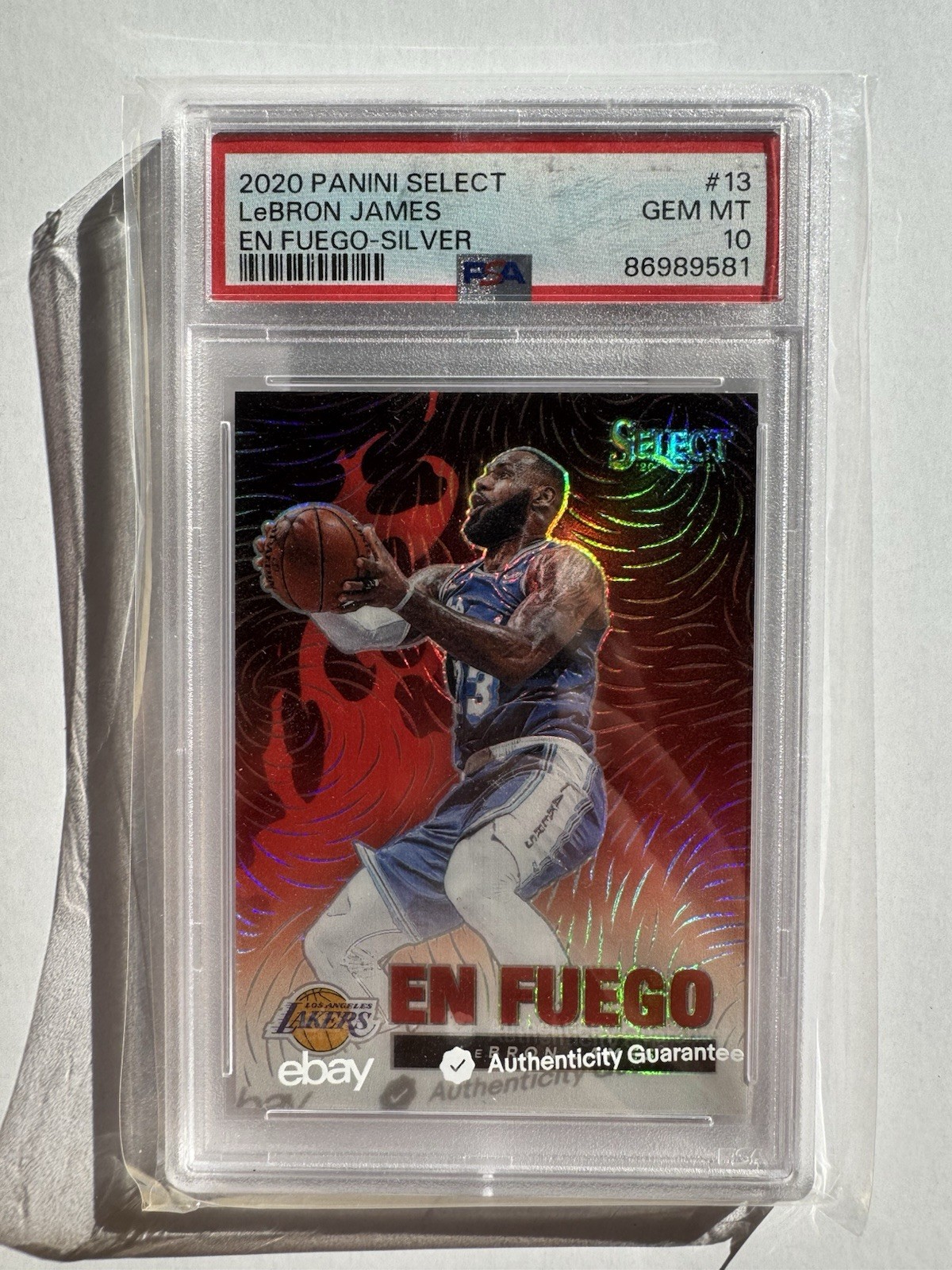 LeBron James 2020-21 Panini Select En Fuego Silver Prizm Refractor PSA 10