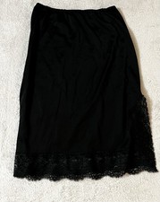 Vintage Van Raalte Nylon Black Slip Skirt With Slits Size Small USA