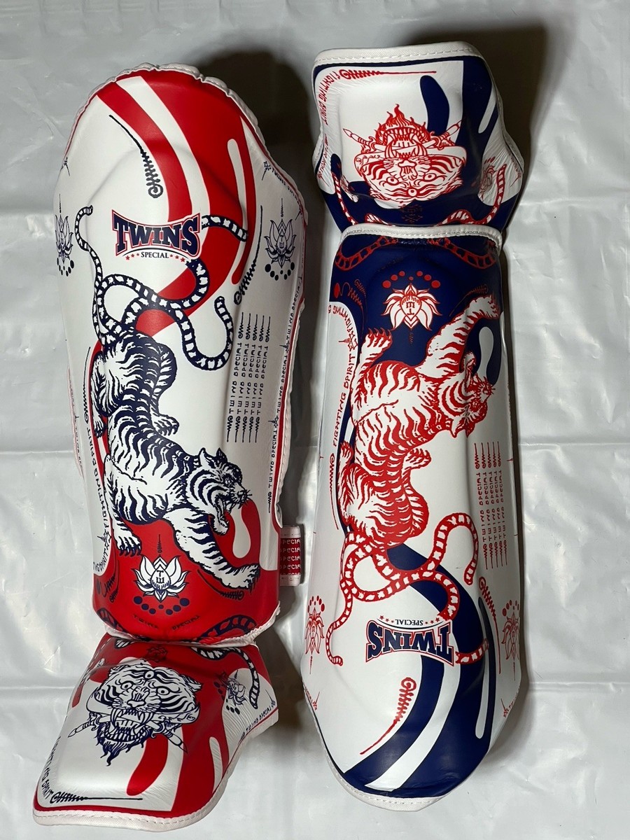 RARE! Twins Special FSGL10-67 White Shin Guards Thai Tattoo