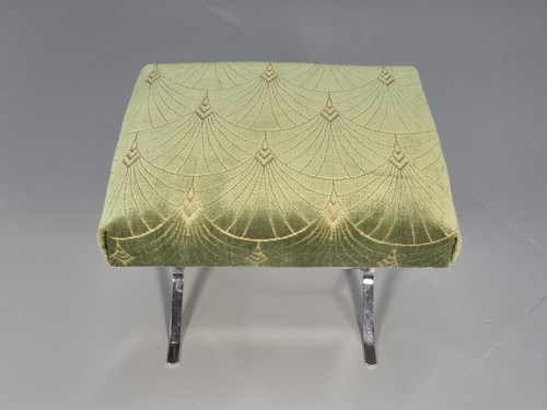 Vintage Danish Footstool Green Deco Moquette Chrome Base 1970s Retro EB7724 MFOO - Picture 4 of 15