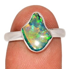 Natural Ethiopian Opal Polish Rough 925 Silver Ring Jewelry s.7.5 CR72548