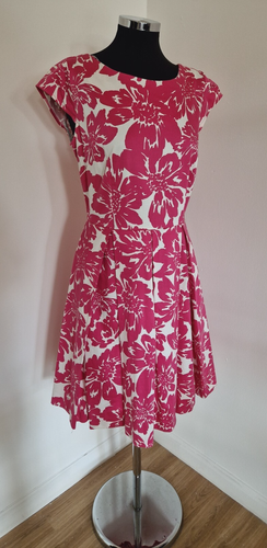 Kew Pink & White Floral Dress Size 14 Cotton Dress Jigsaw Pockets Fit & Flare