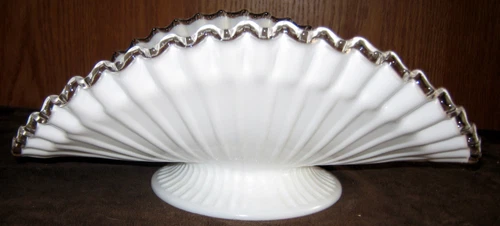 Vintage Fenton Silver Crest Milk Glass Ruffle Edge Bowl Basket on stand