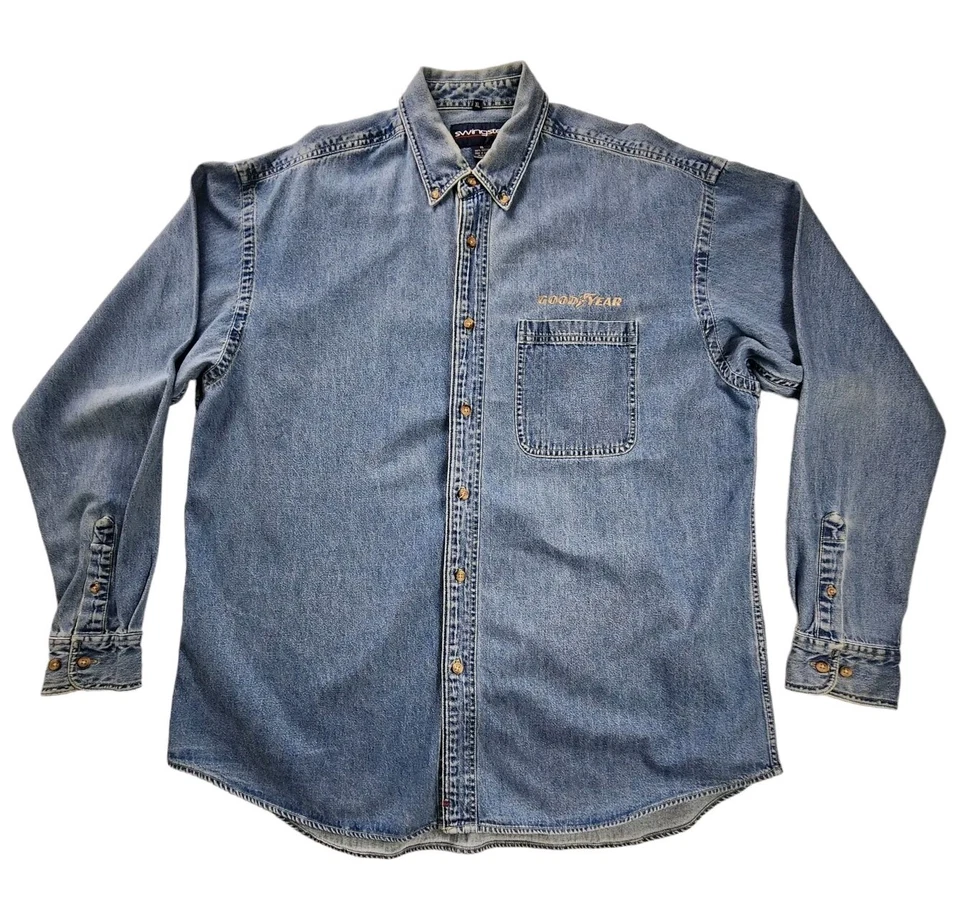 Camisa vaquera Goodyear Tire Racing XL para hombre con botones ropa de trabajo de garaje Foto 2 de 4