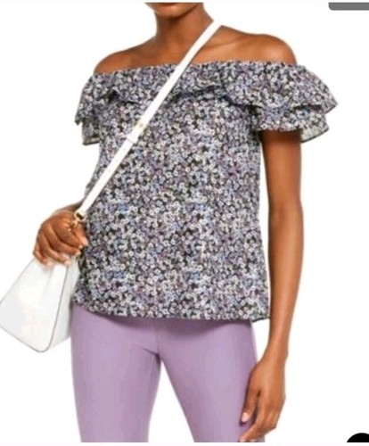 NUEVO CON ETIQUETAS MICHAEL KORS Delicado Flor Hombro Descubierto Algodón Gasa Top Talla S $88 - Imagen 5 de 12