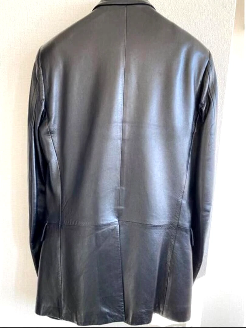 Gucci giacca sartoriale pelle di agnello nera due bottoni taglia 46 uomo ottima