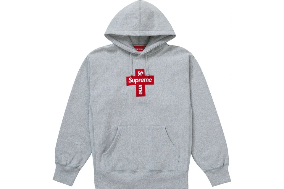 Sweat à capuche moyen Supreme Cross Box Logo gris bruyère FW20 Hoodie 
