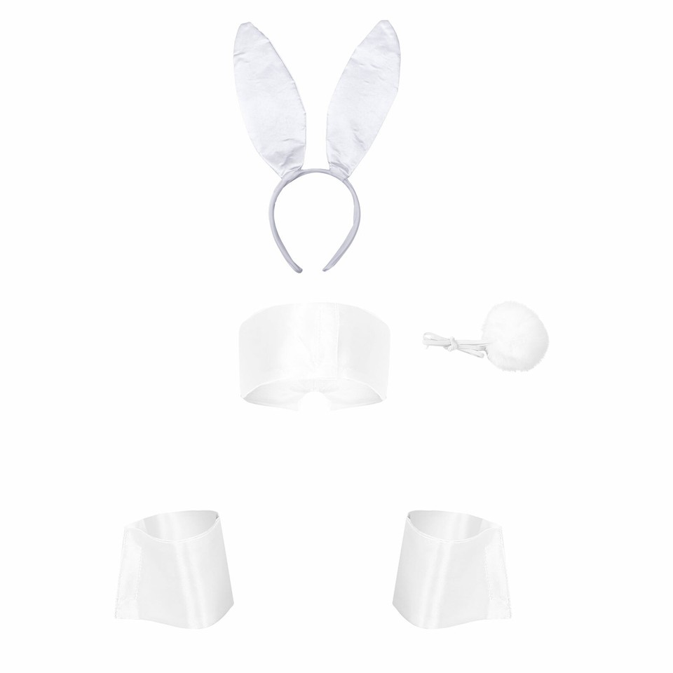Costume Lapin Pour Femme - Set Accessoires (bandeau Oreilles, Collier, Nœud Papillon, Manchettes, Queue) - Pour Fête D'Halloween, Pâques, Soirée Déguisée