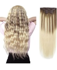 Invisible PU Clip in Human Hair Ext Ash Brwn to Plat Blonde B8/60 20in 70g 5Pcs