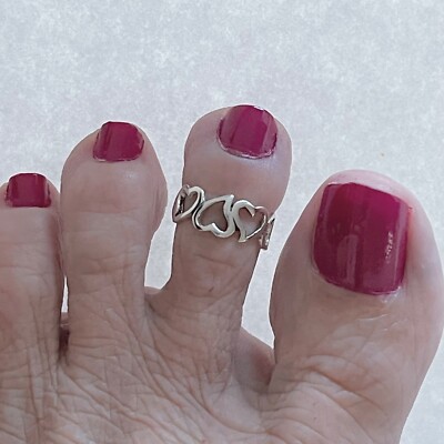 Sterling Silver Four Open Heart Toe Ring, Silver Rings, Love Hearts, Midi Ring