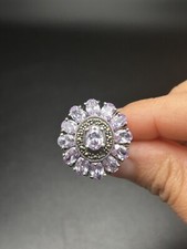 Sterling Silver .925 Purple CZ Marcasite Flowered Ring Size 6.75