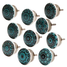 10 X Petrol  Möbelknopf Keramik filigranes Design Eyecatcher vintage shabby Set