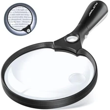 JARLINK Large Magnifying Glass with Light, 10X 20X 45X  Assorted Colors 