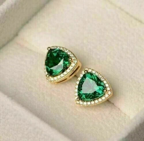 Diamante esmeralda creado en laboratorio corte billón de 2 quilates enchapado en oro amarillo de 14 quilates Foto 3 de 4