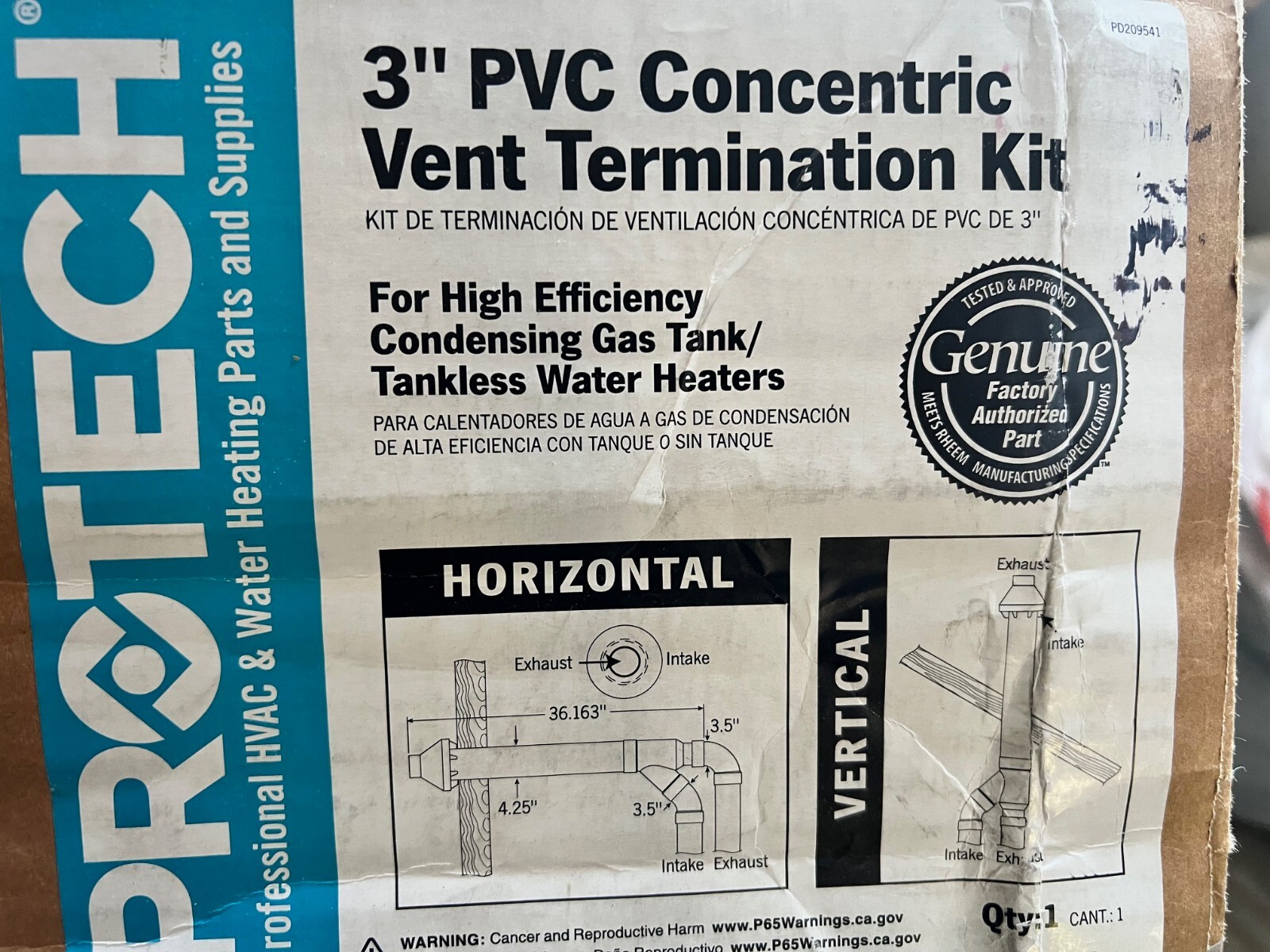 PROTECH SP20245 3" Tankless Gas Water Heater Concentric Vent Termination Kit