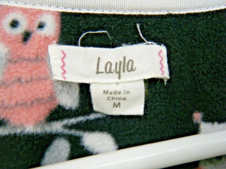 Pijama Layla PJ polar manga larga agujeros para el pulgar top con estampado de búho talla M Foto 3 de 4