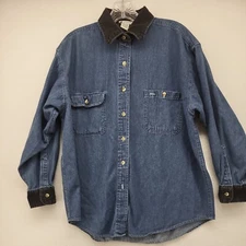 Bergamo Women's Top Blue Medium M Cotton Denim Button Up Long Sleeve Casual Top
