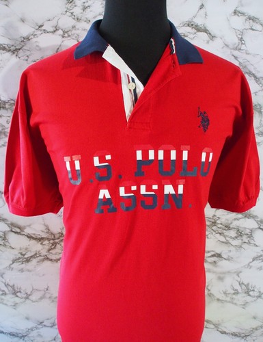 MEN'S US POLO ASSN RED COTTON JERSEY POLO SHIRT WITH SPELLOUT, PONY LOGO SZ XXL - Picture 1 of 8