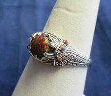 Beautiful red fire opal and sterling ring size 8