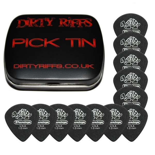 12 x Dunlop Tortex Pitch Black Jazz Guitar Picks - 1.00mm In A Handy Pick Tin