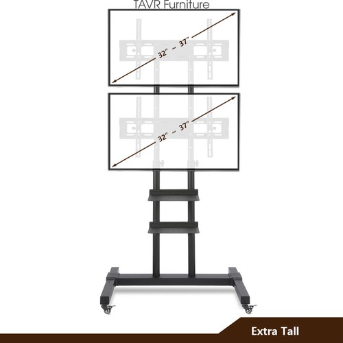 Mobile TV Stand Rolling TV Cart Two TV Brackets on Wheel for 32-70 inch TVs - Picture 8 of 10