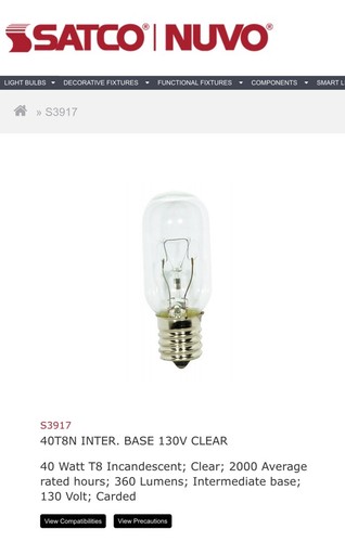 Satco S3917 40W T8 130V 120V Intermediate Base Clear Incand Light Bulb - Picture 4 of 7