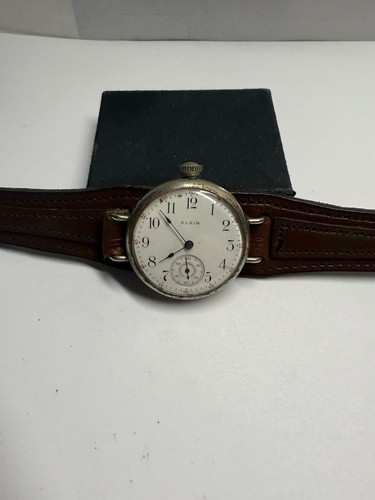 Antique 1911 Elgin RUNNING WW1 Men's Trench Watch Nice Strap 32MM CASE 7J - Picture 5 of 23