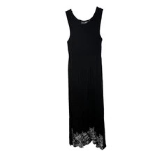 Jane Ashley  Black Sleeveless Long Dress White floral embroidered hem Small