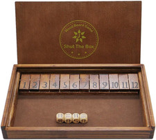 Shut The Box Wooden Board Dice Game with 12 Numbers and Lid for Kids Adults Fami