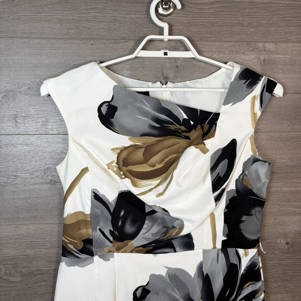 Женское коктейльное платье-футляр ALYX размер 14 без рукавов с принтом цветочный узор белое серое - Изображение 2 из 4